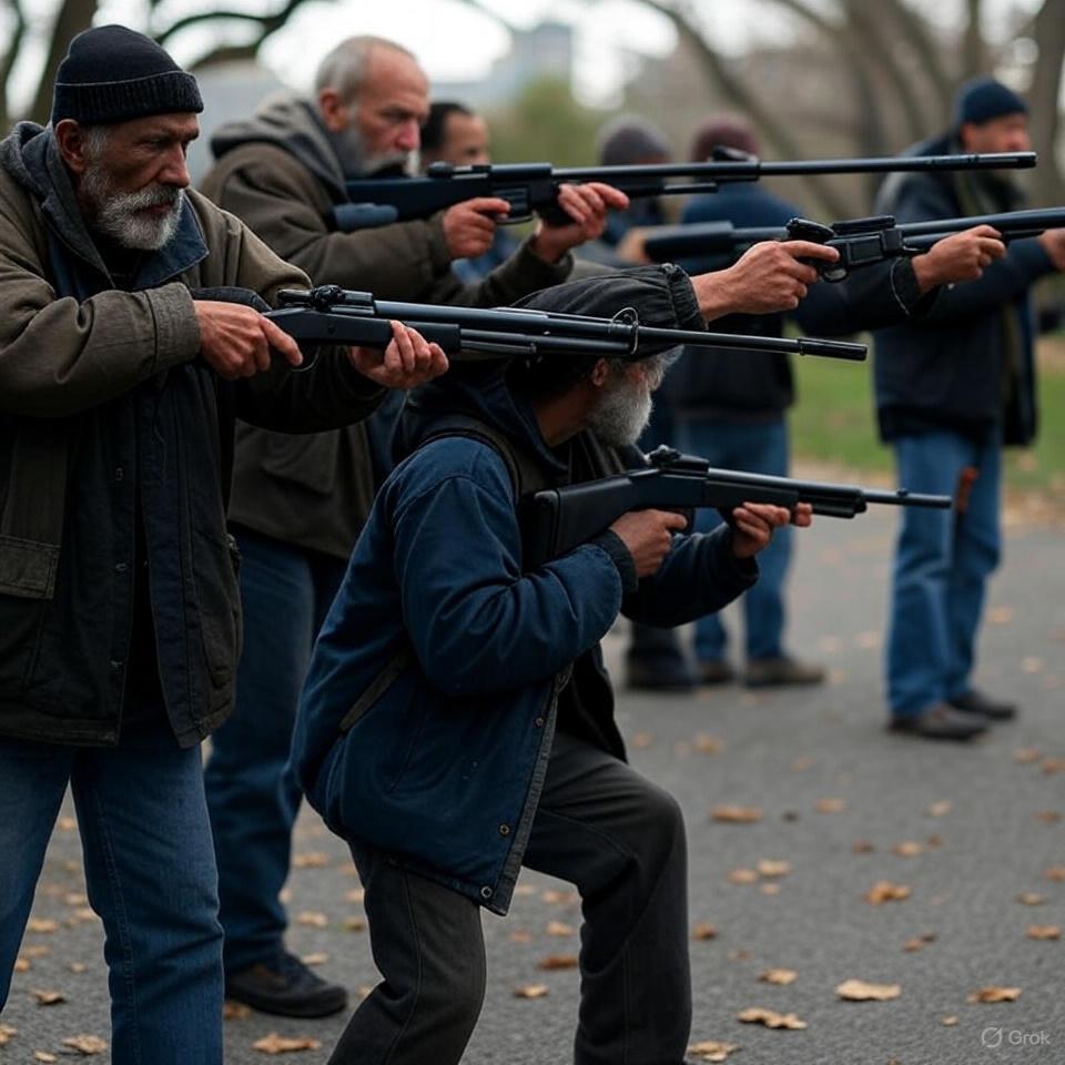 Бомжи охотятся с винтовками