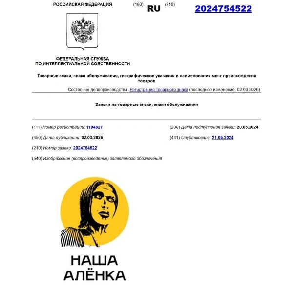 Товарный знак Страшной Алёнки